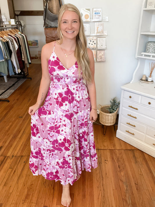 Cross Tie Back Maxi Dress - Fuchsia