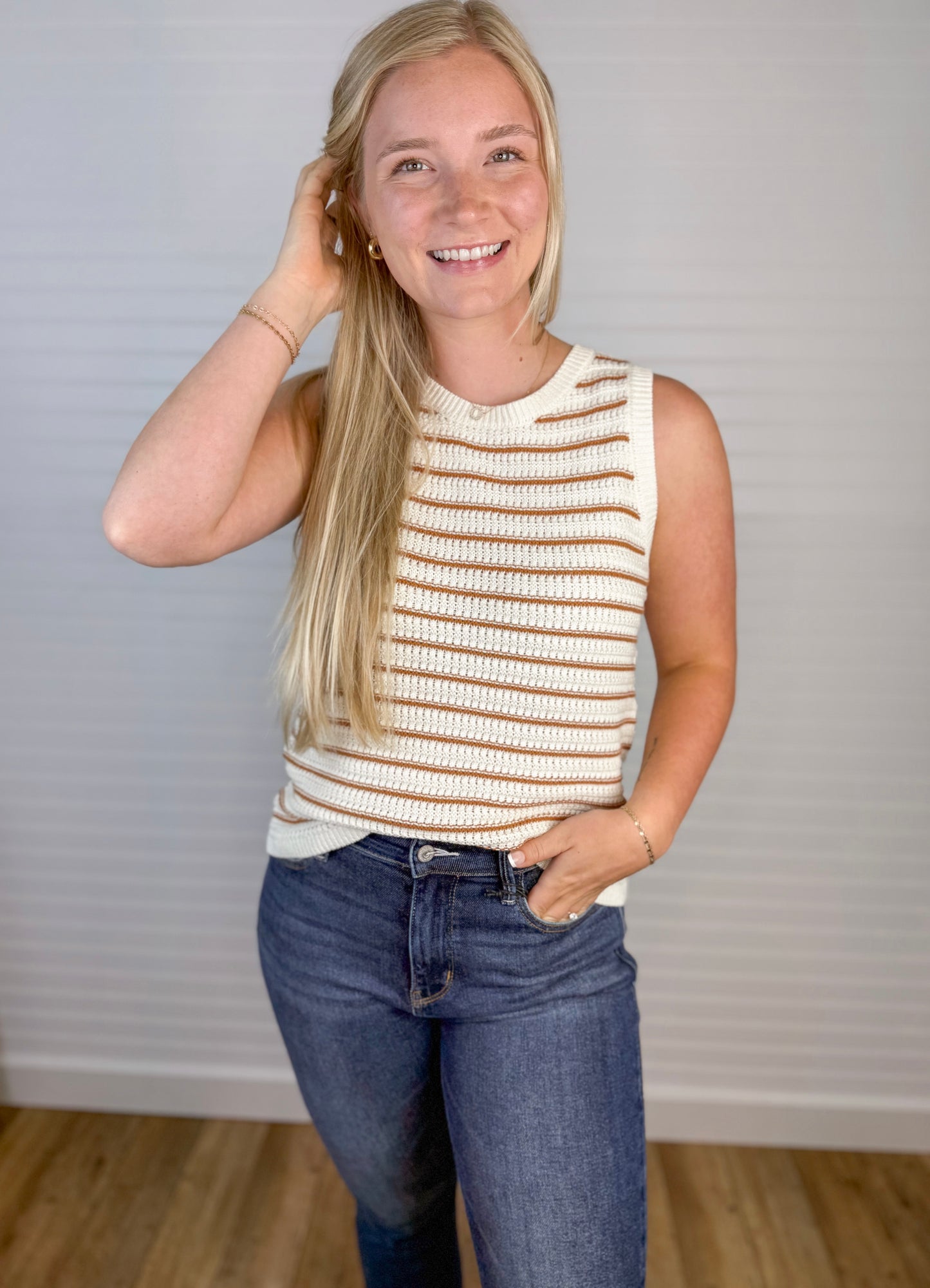 Chunky Knit Sweater Tank - Terracotta/Cream