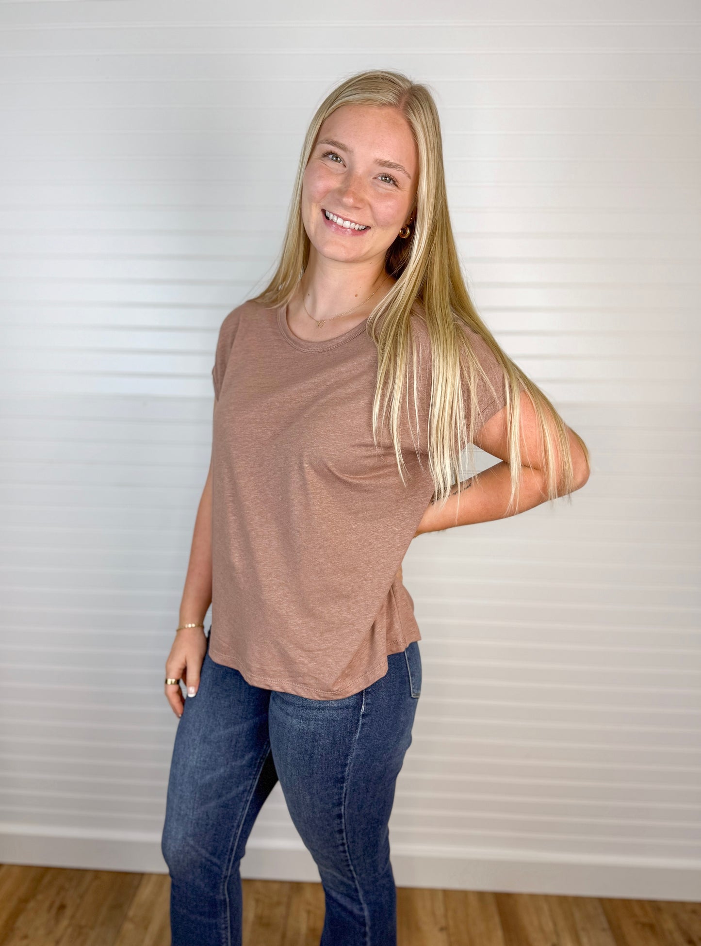 Linen Blend Cap Sleeve Top - Hazelnut