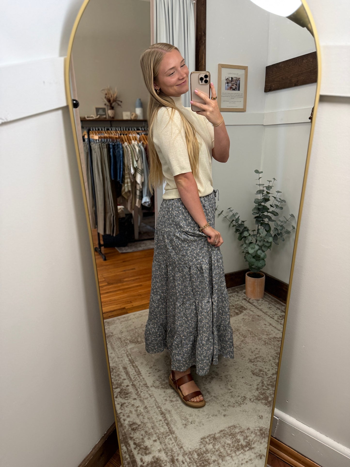 Textured Tiered Floral Skirt - Light Blue