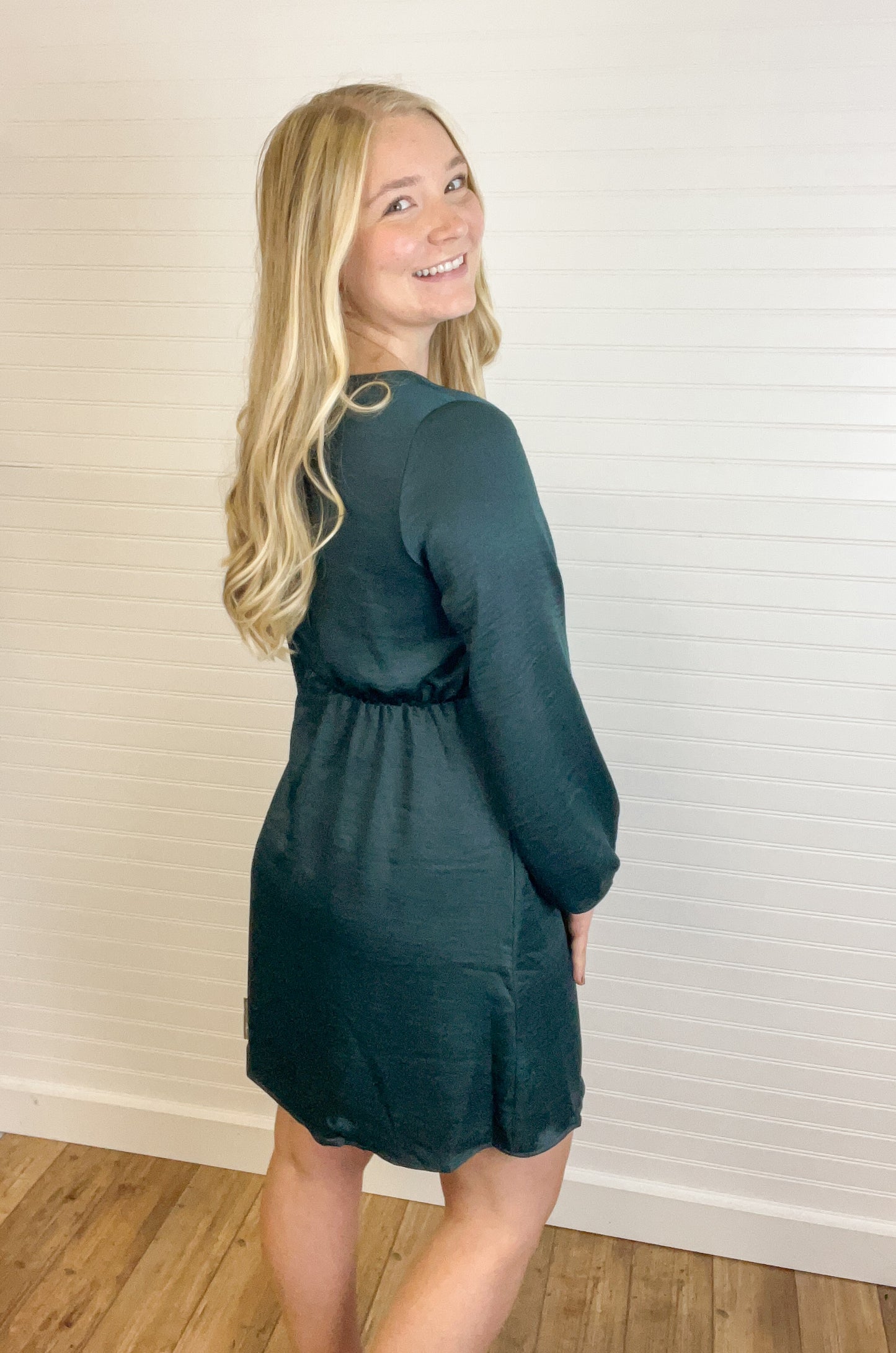 Side Twist Mini Dress - Hunter Green