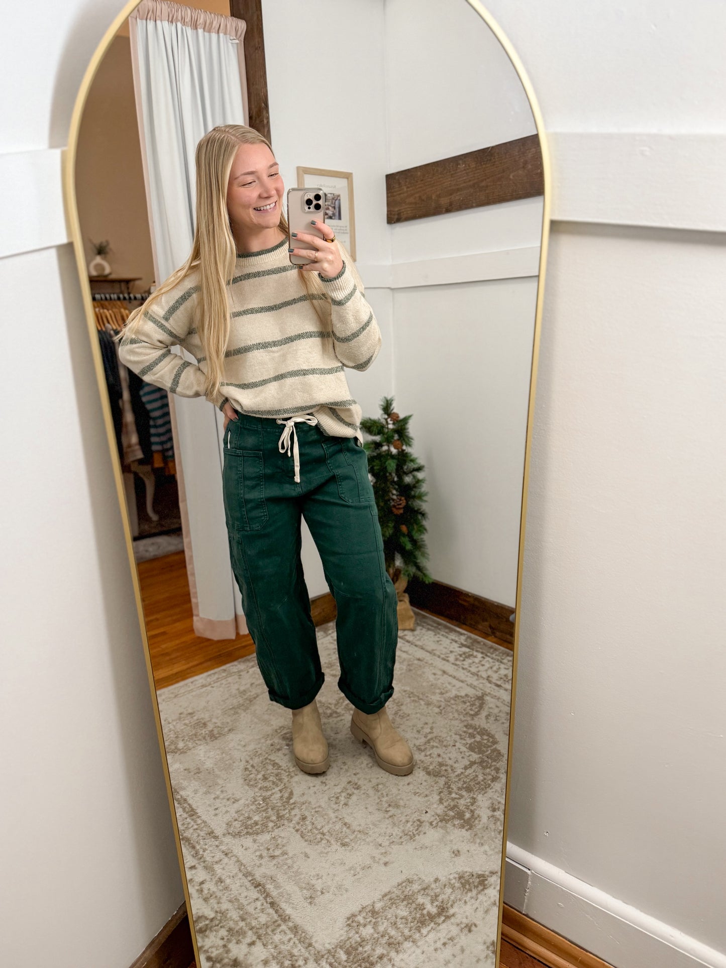 High Rise Crop Wide Barrel Cuffed Denim - Hunter