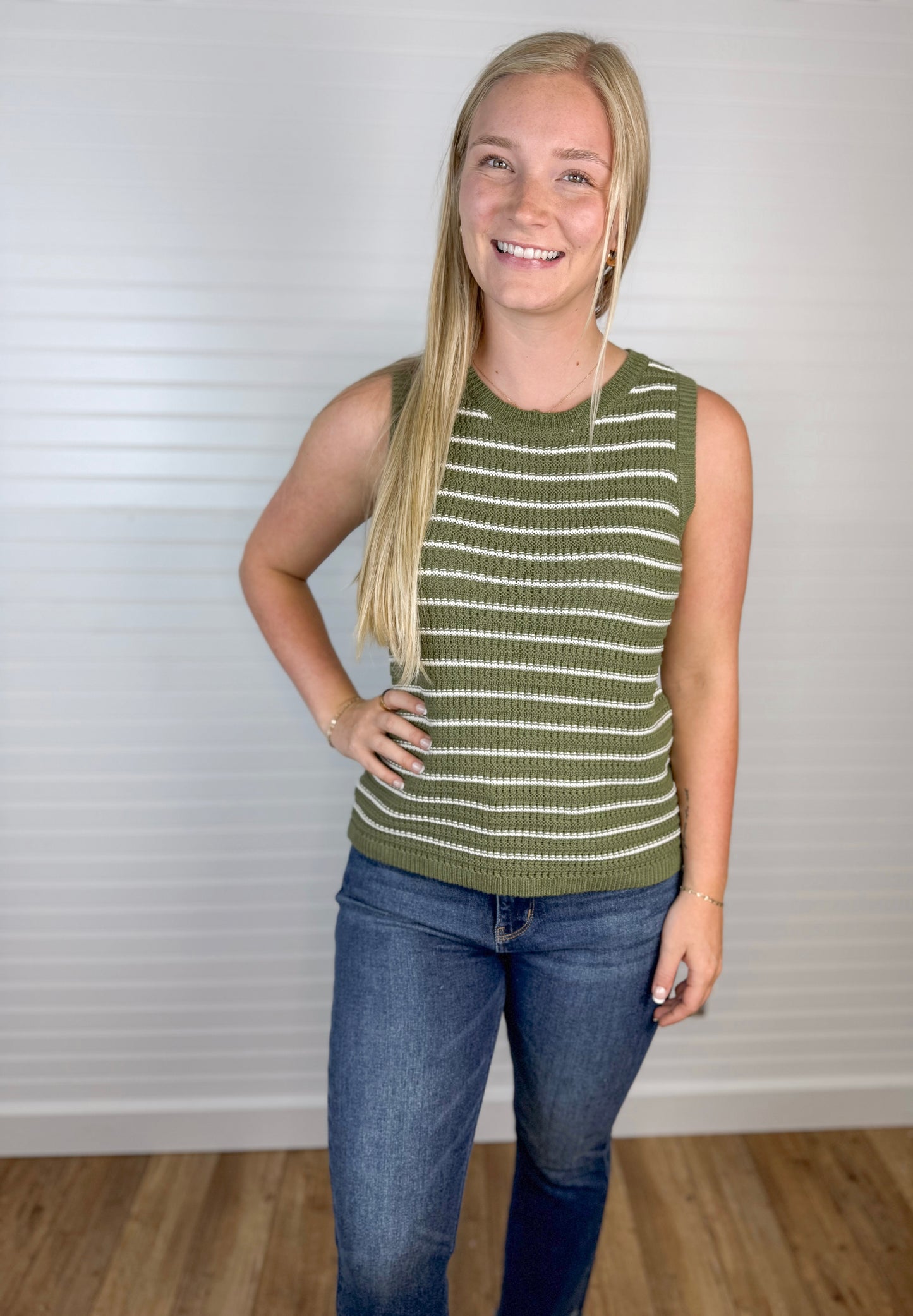 Chunky Knit Sweater Tank - Olive