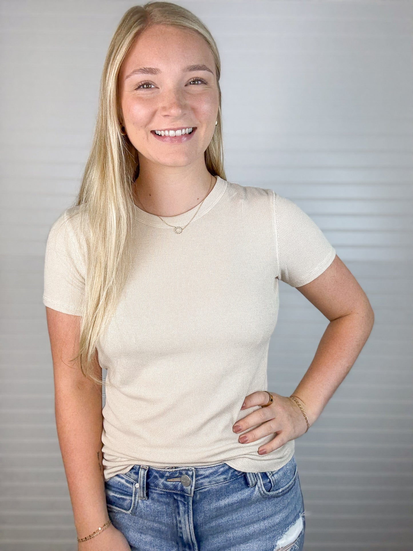 Ribbed Knit Basic T-Shirt (2 colors)