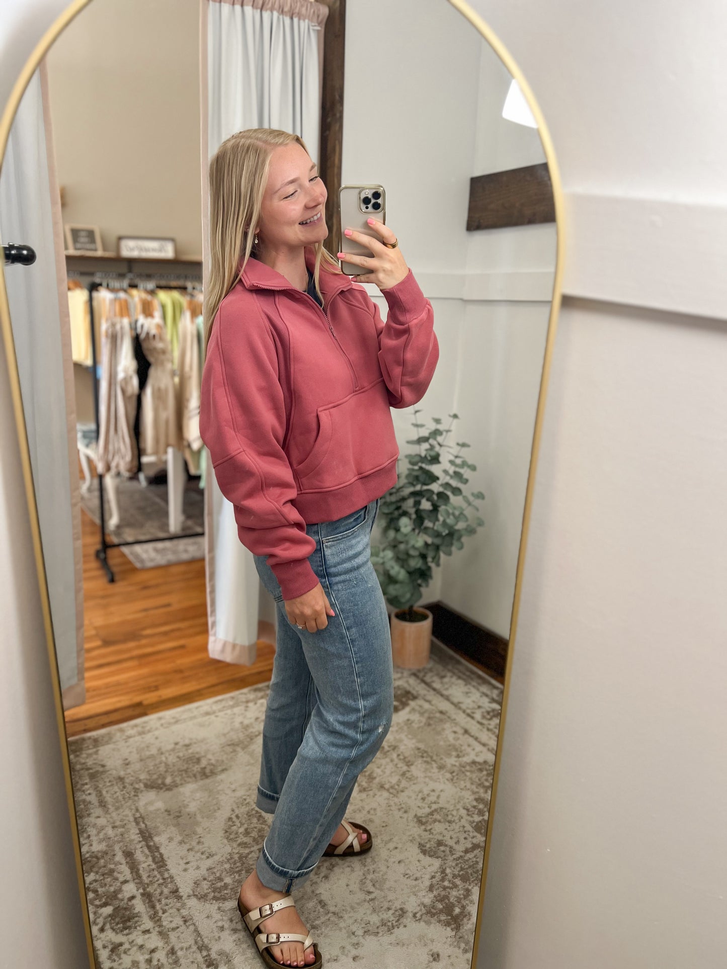 Half Zip Oversized Sweatshirt - Berry