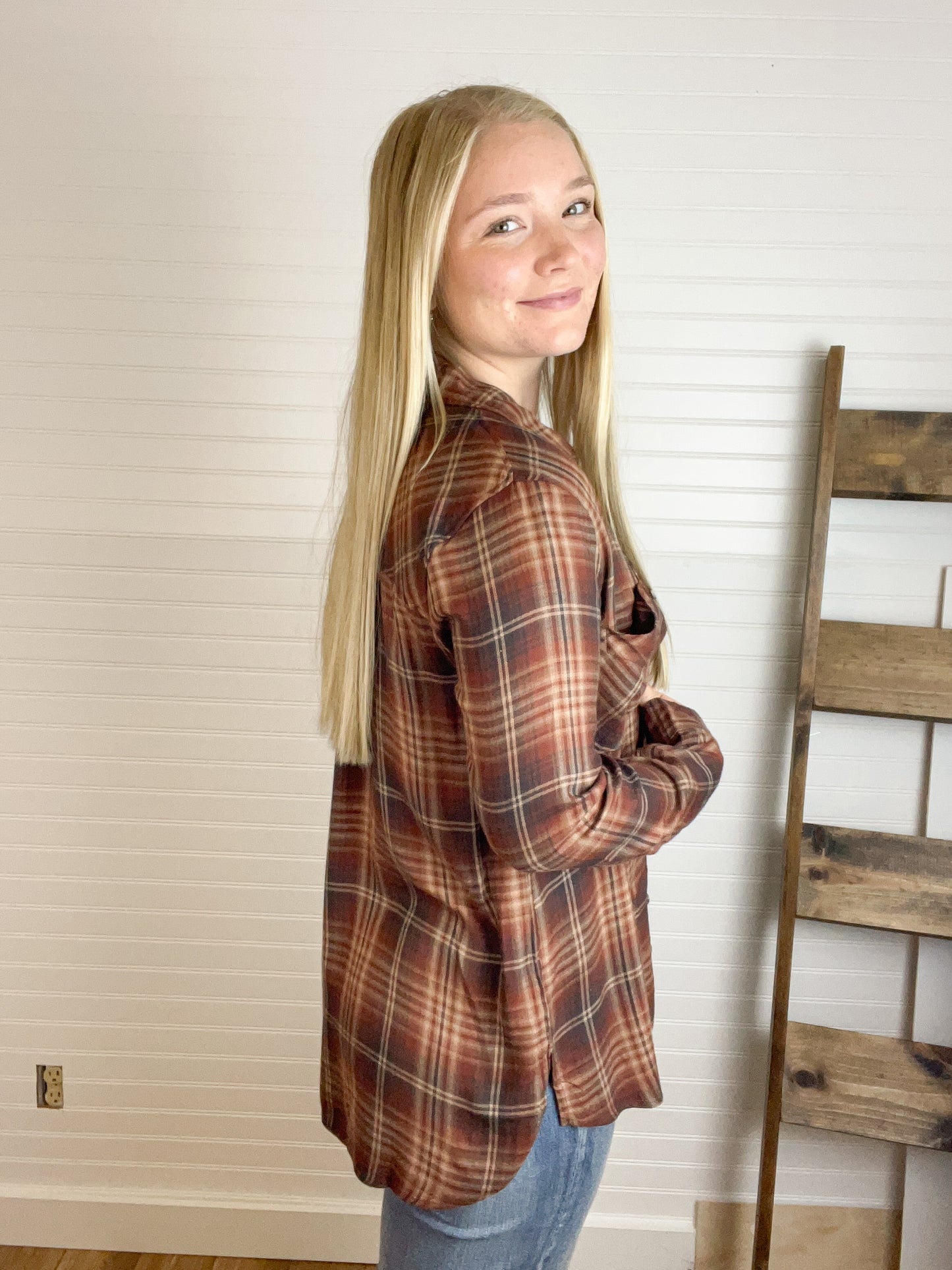 Plaid Button Down Flannel - Burgundy