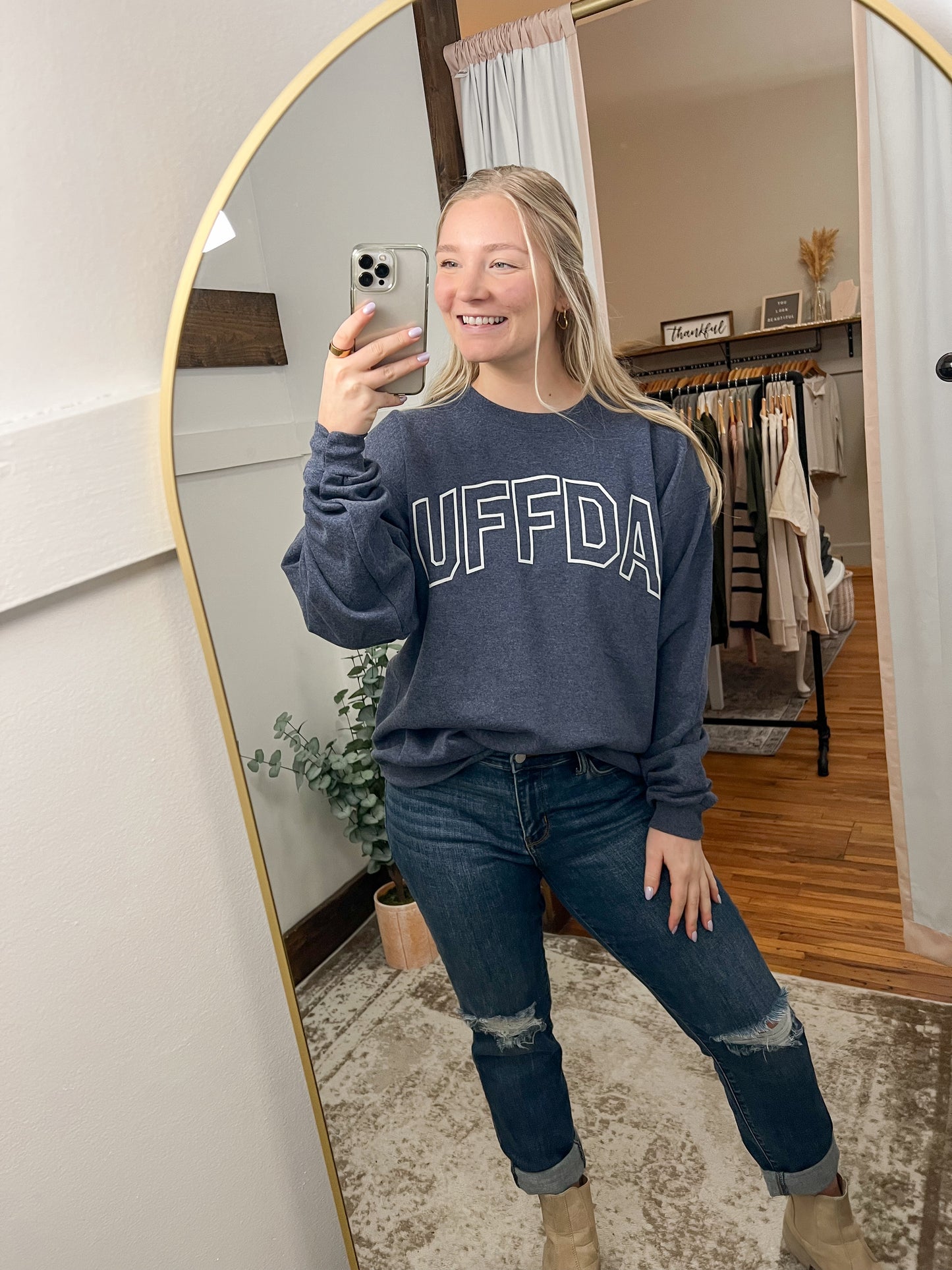 Uffda Crewneck Sweatshirt - Heather Navy