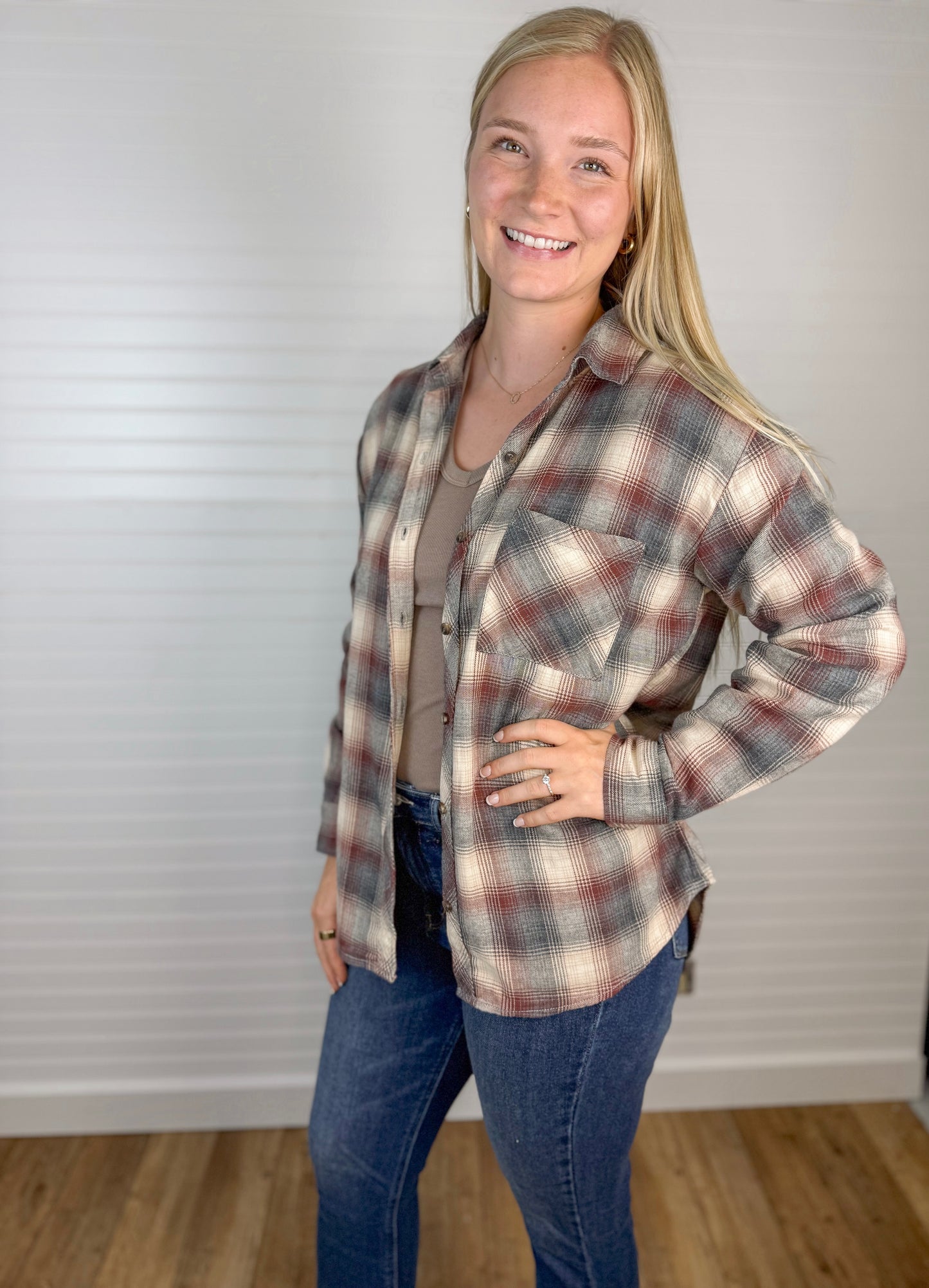 Classic Cotton Plaid Flannel - Grey/Wine