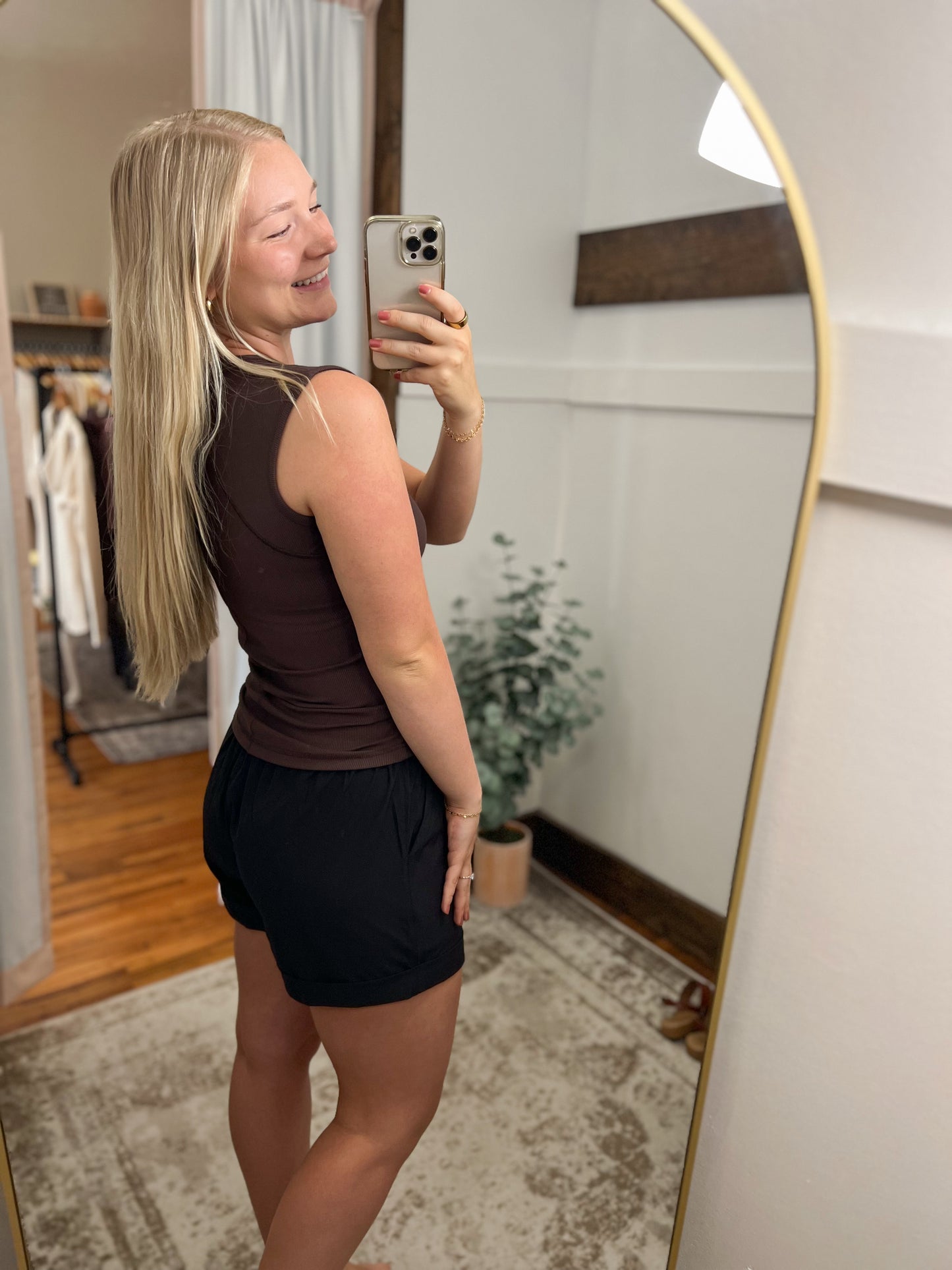 Ribbed Henley Tank Top - Espresso