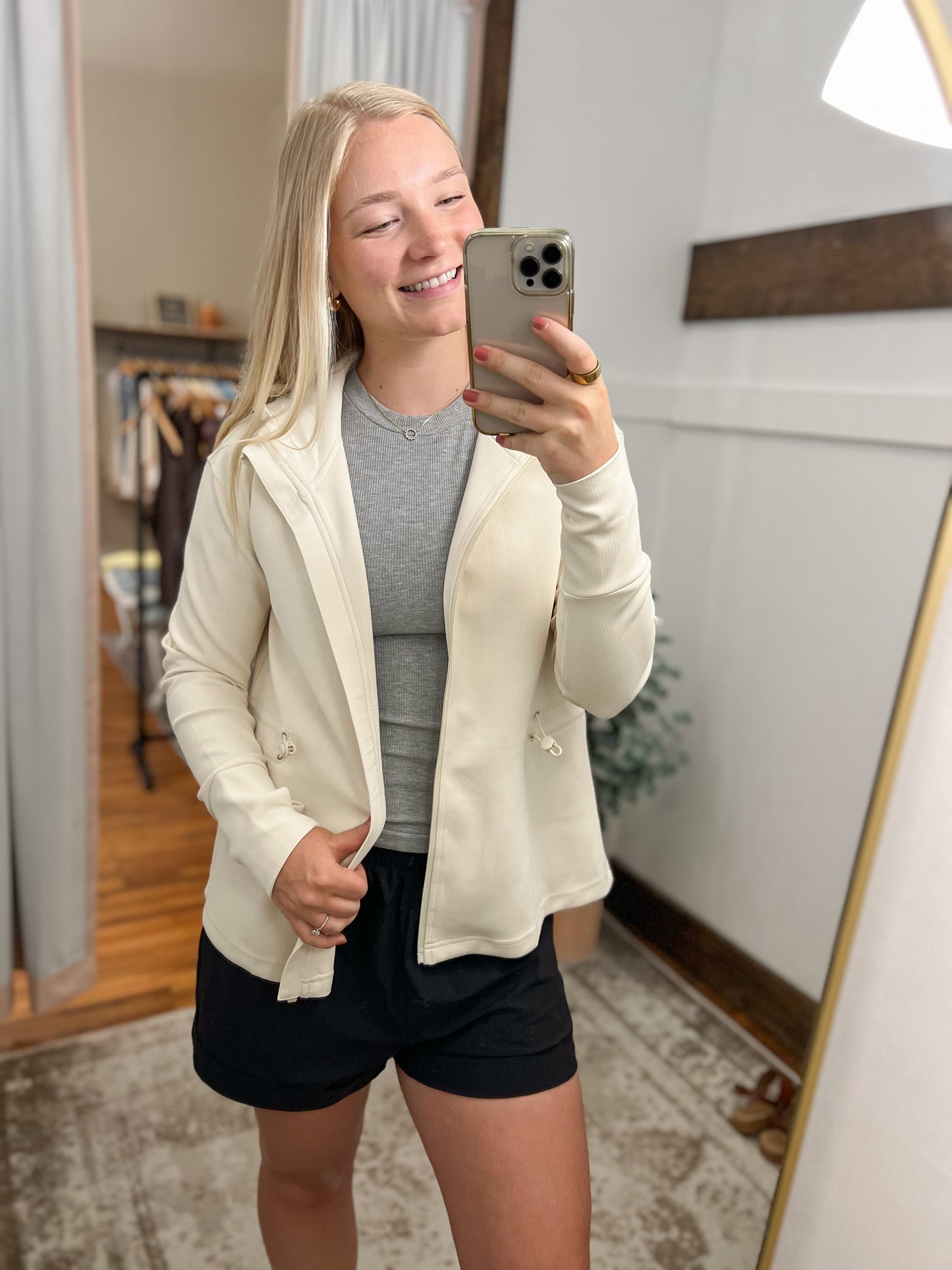 Ribbed Adjustable Waist Jacket - Natural