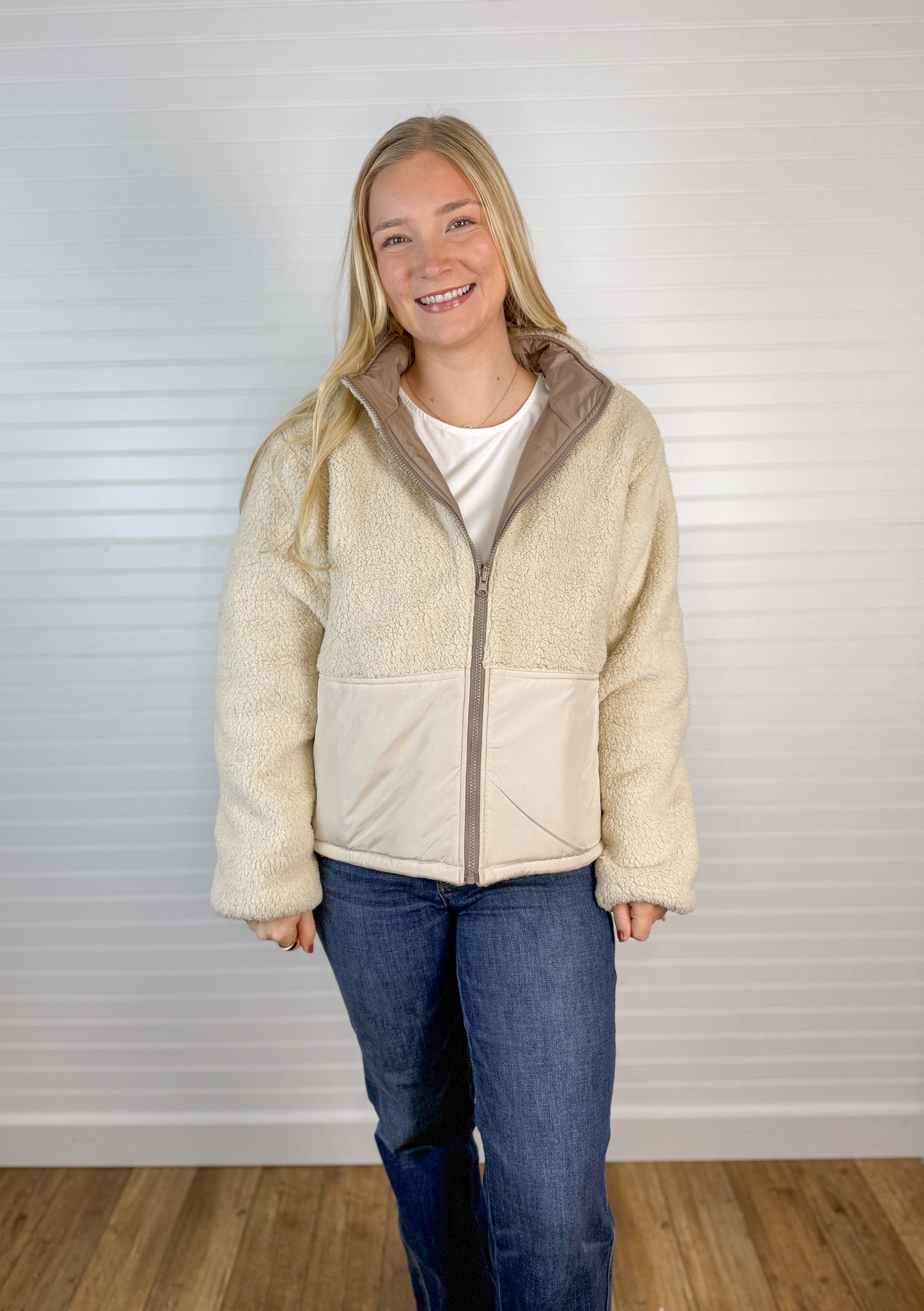 Reversible Sherpa Puffer Coat - Mocha