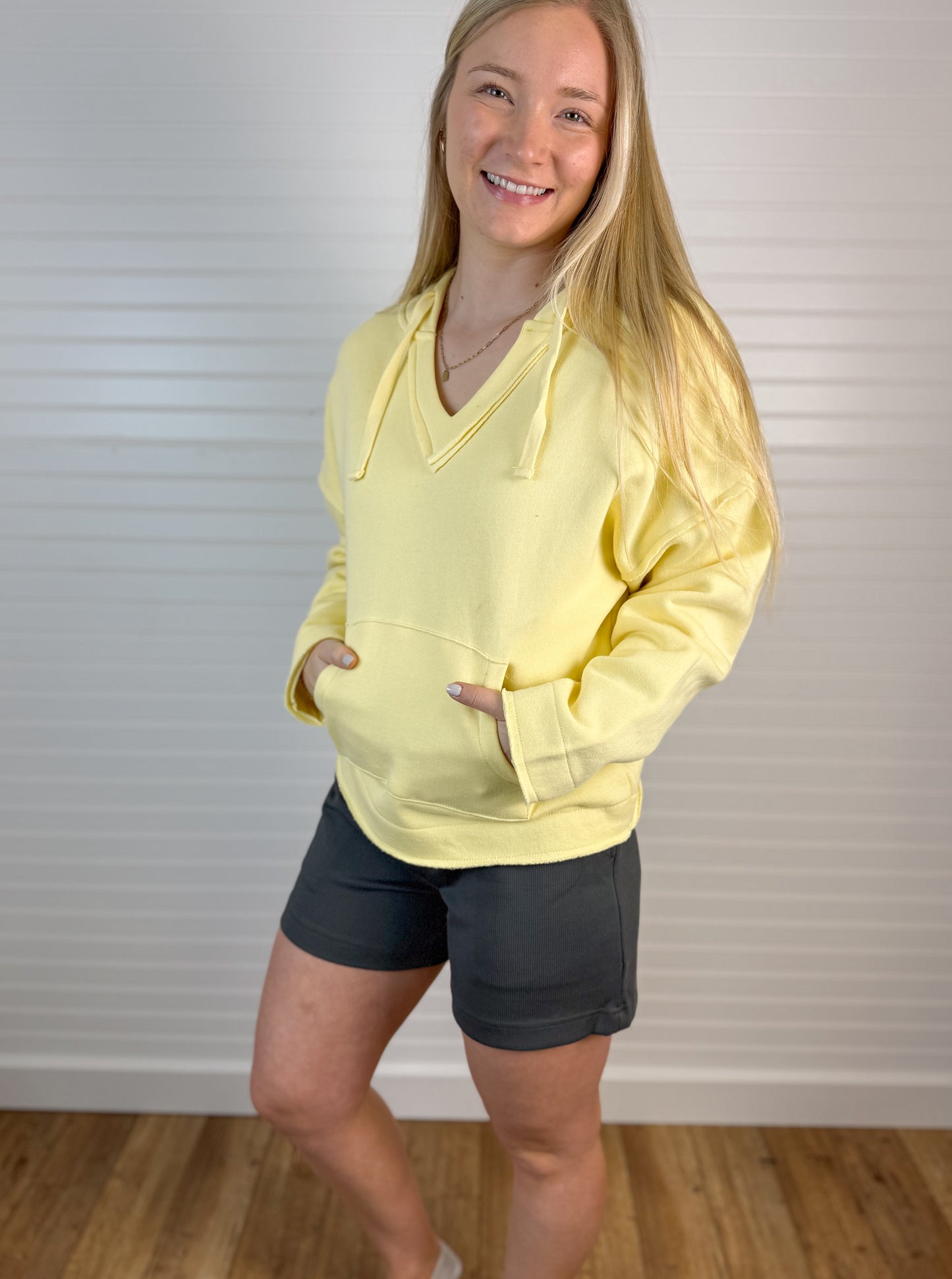 Cotton V-Neck Sweatshirt - Yellow