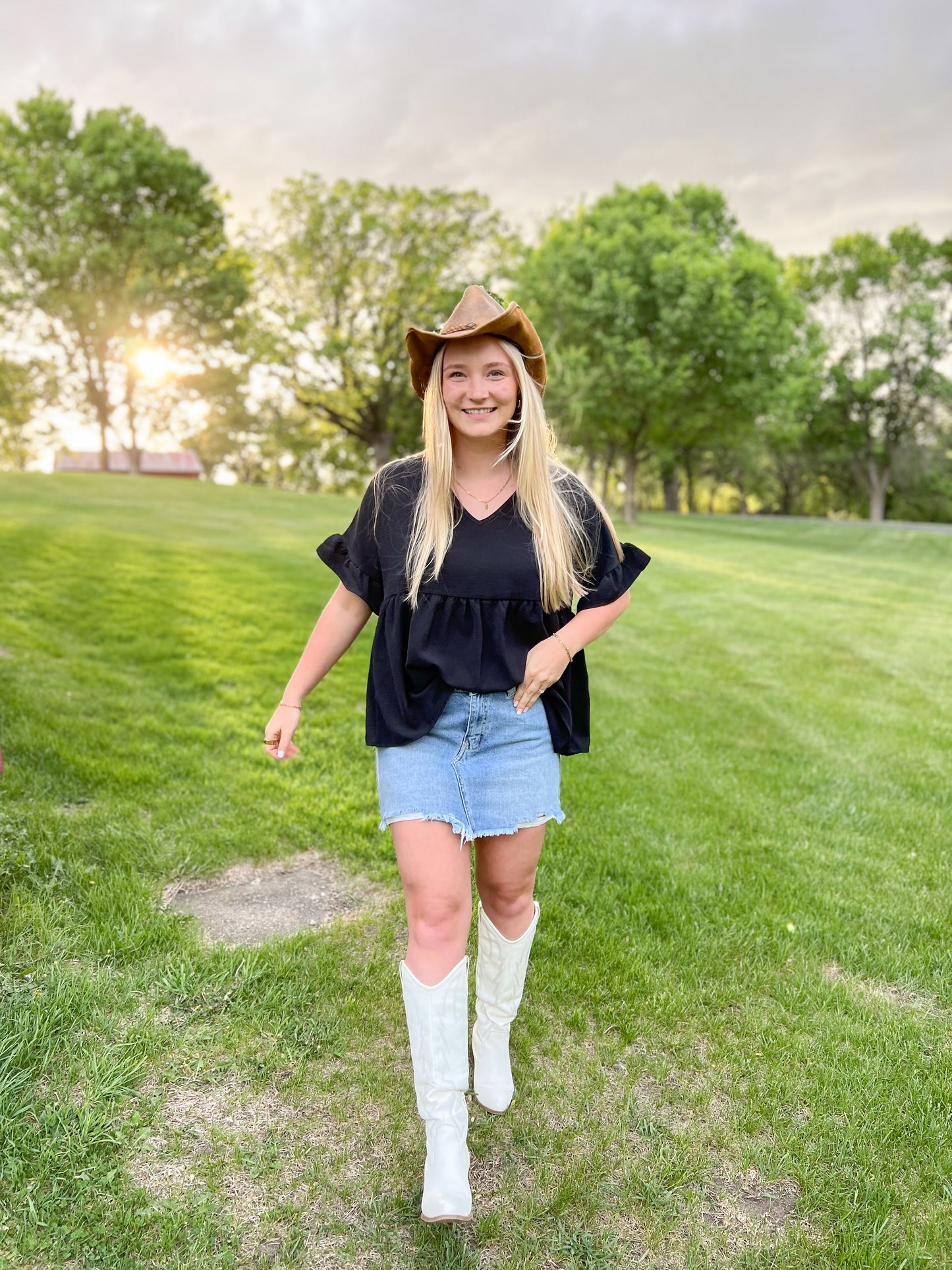 High Rise Frayed Denim Mini Skirt