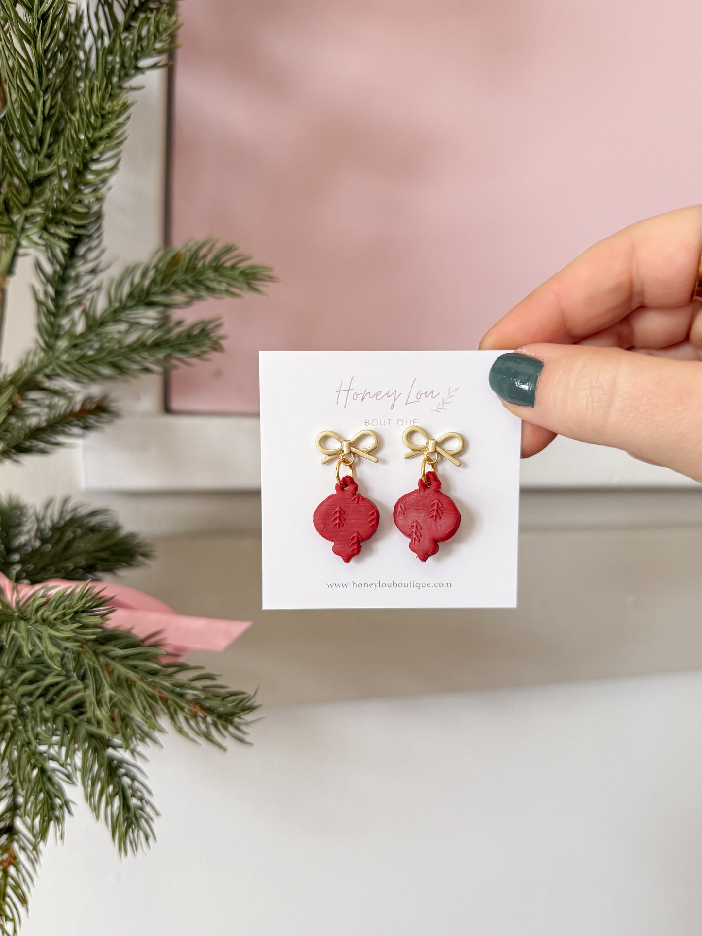 Matte Textured Bow Ornament Clay Earrings (2 colors)