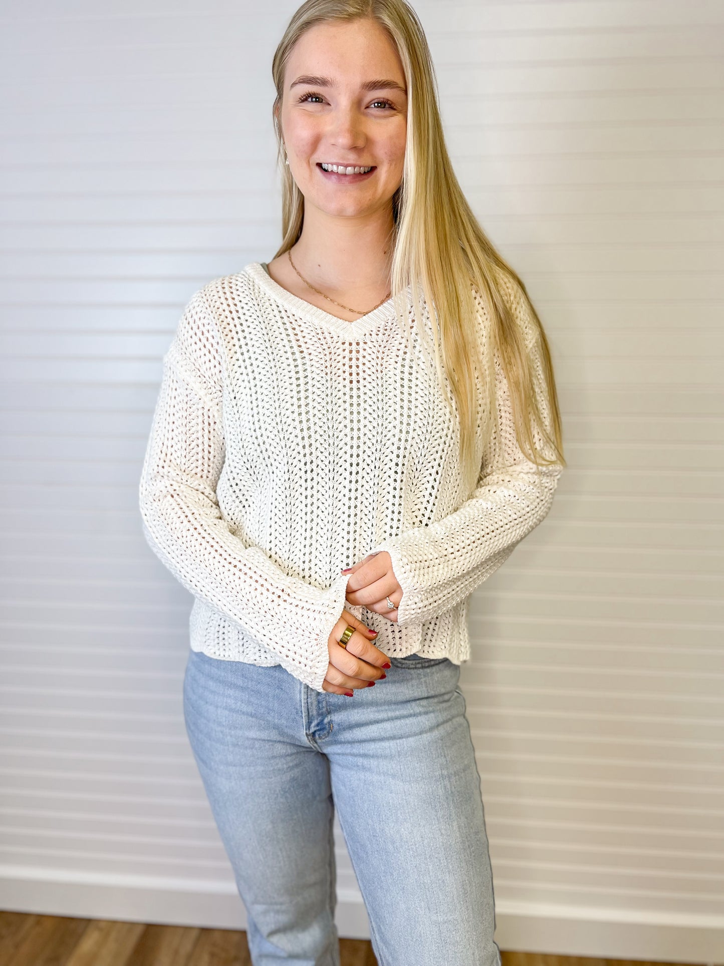 Crochet Knit Sweater - Off White