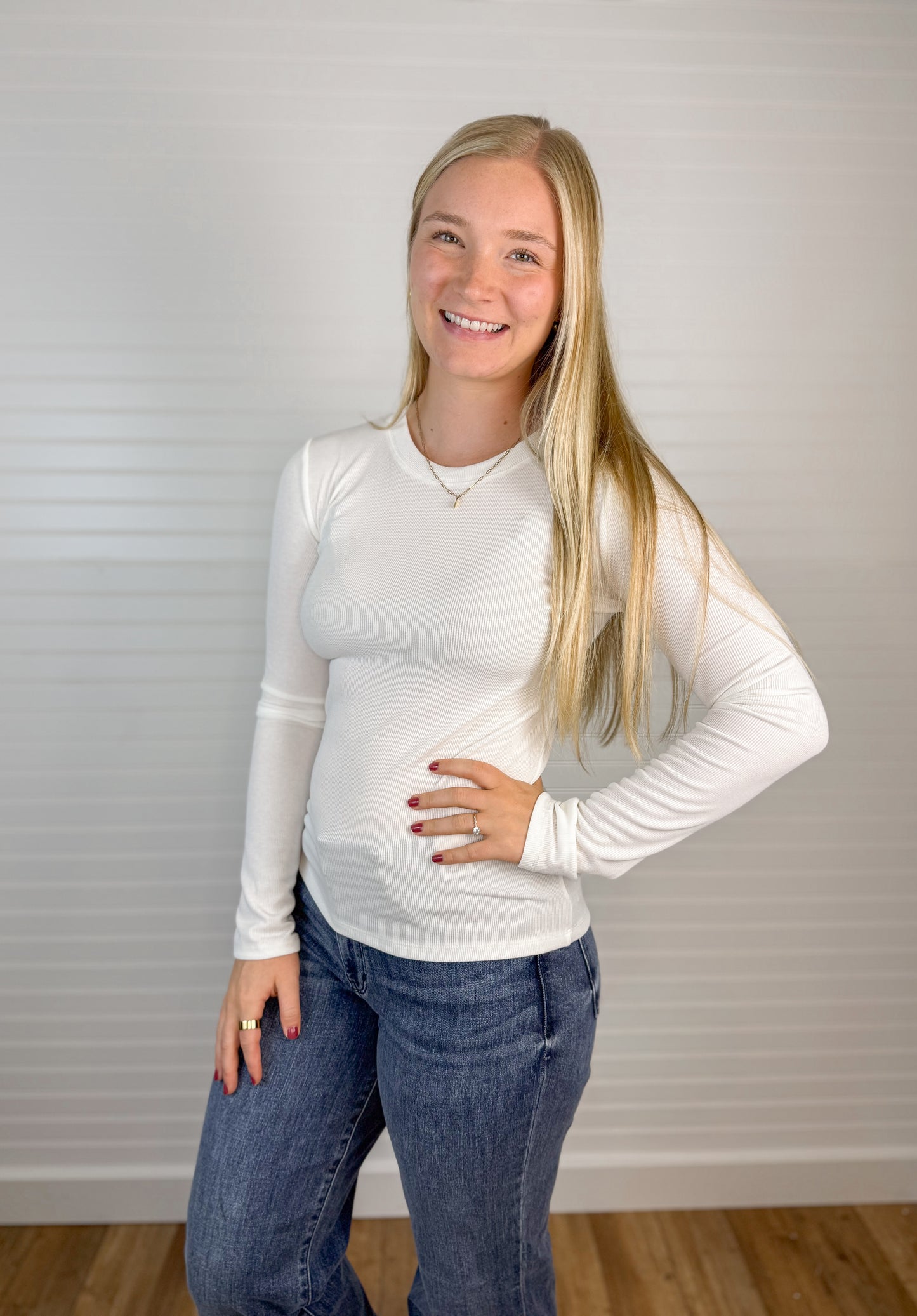 Ribbed Knit Basic Long Sleeve - Ivory