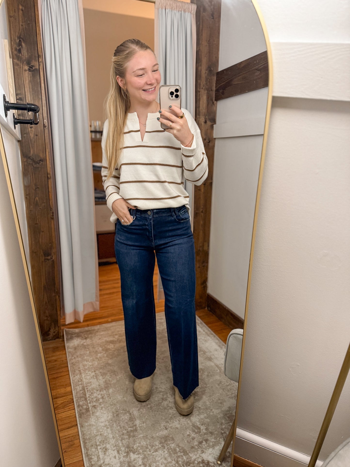 High Rise Ankle Wide Crease Denim