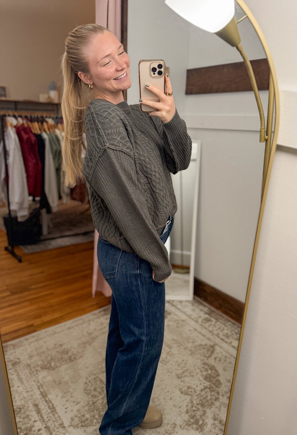 Contrast Stitching Cable Knit Sweater - Spruce