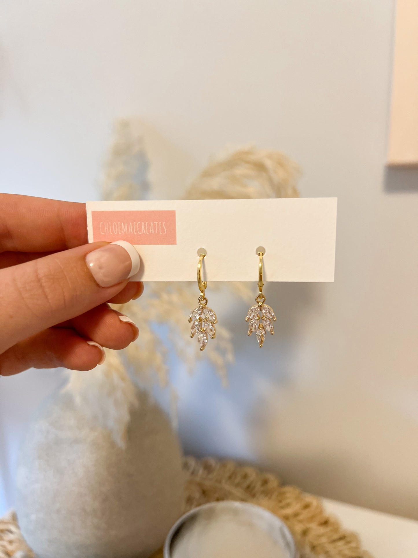 Crystal Leaf Huggie Earrings
