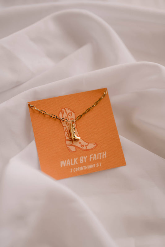 Walk By Faith Charm Necklace - 14k Water Resistant