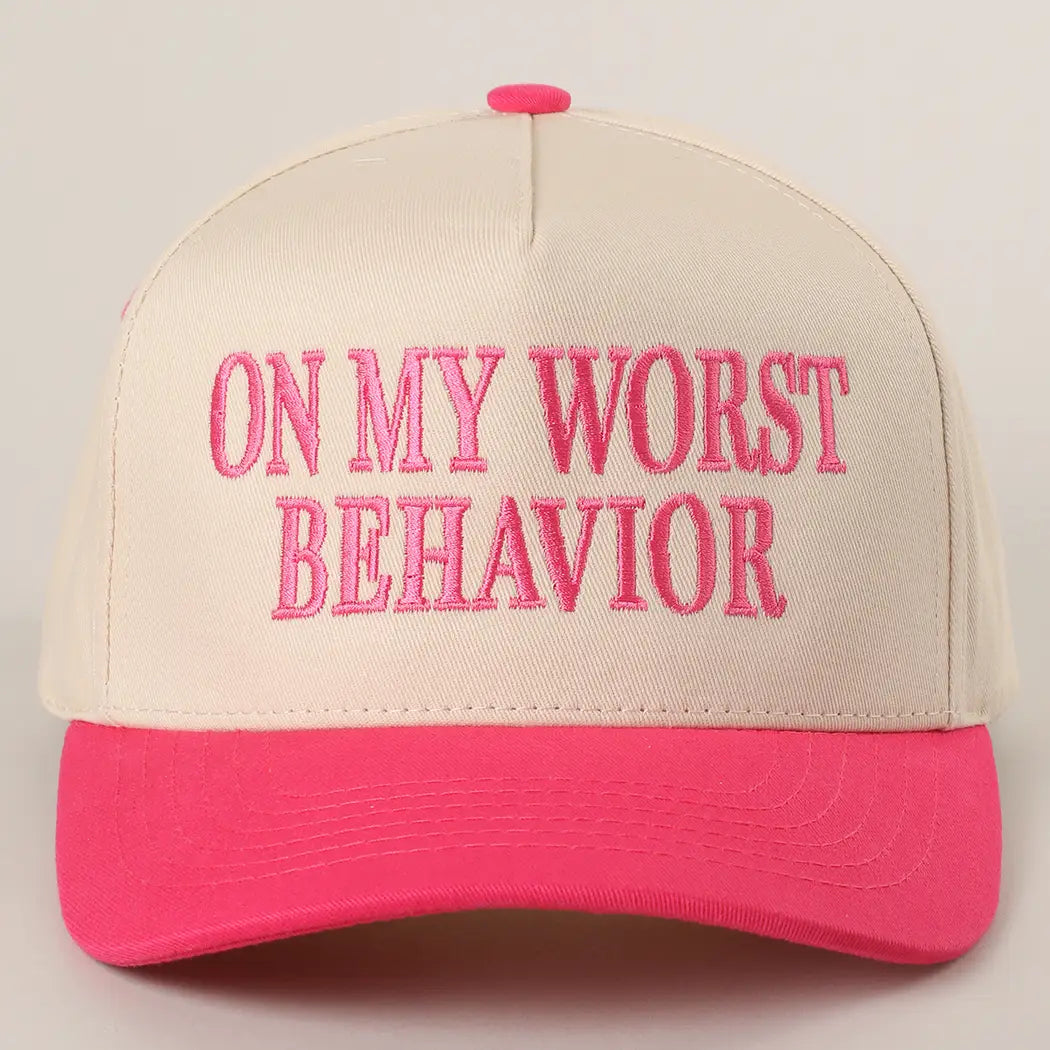 On My Worst Behavior Trucker Hat - Pink
