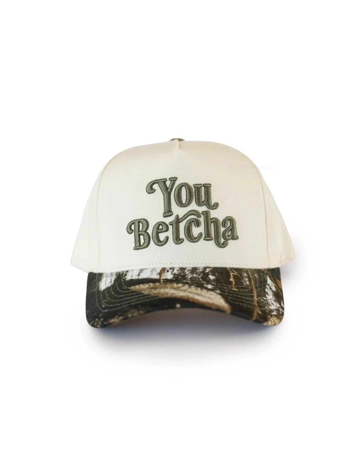 You Betcha Embroidered Hat - Camo/Cream