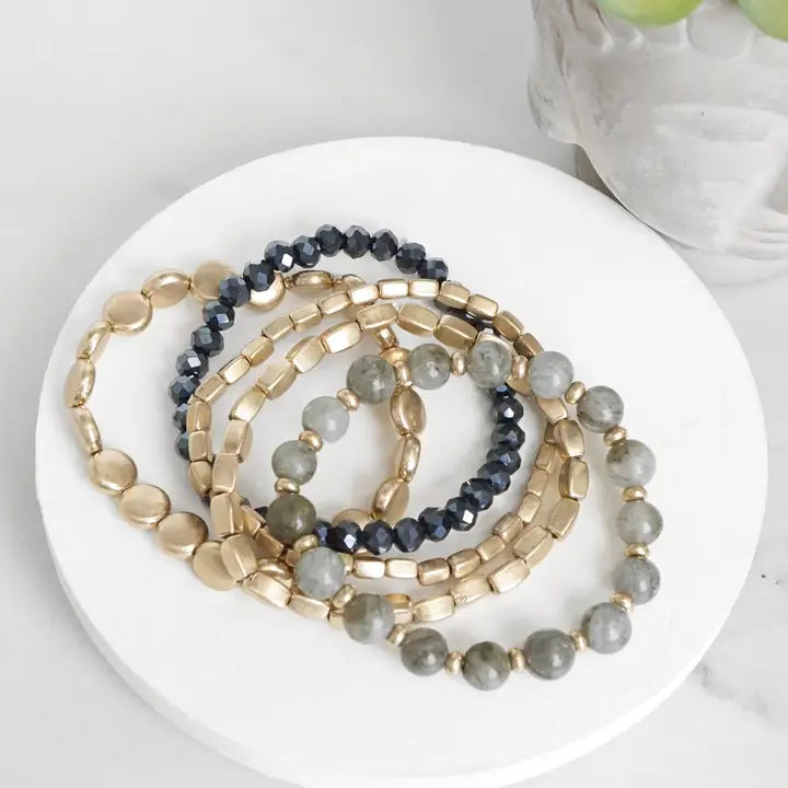 Boho Bracelet Stack - Gray/Black