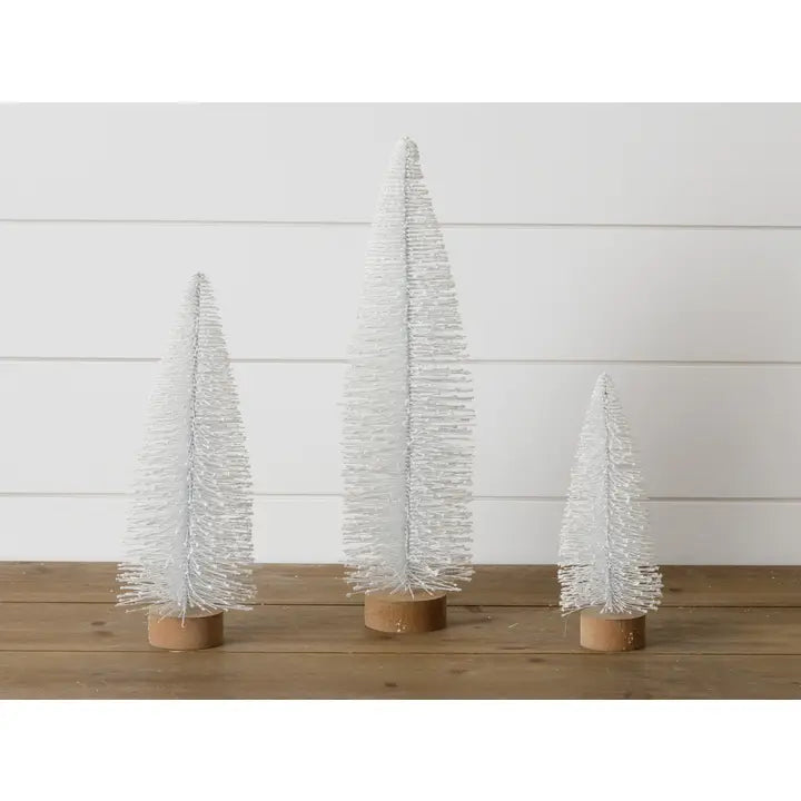 Bottle Brush Trees - White Glitter