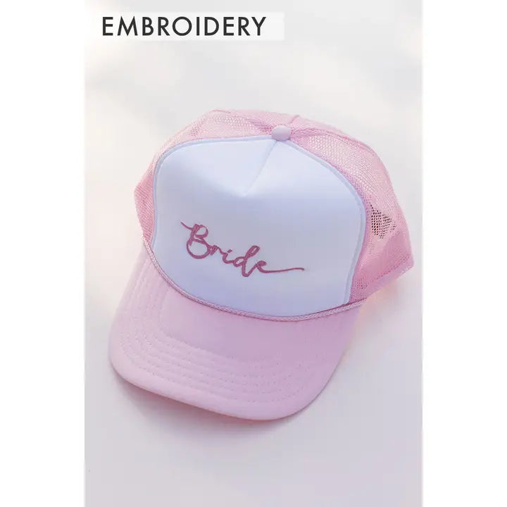 Embroidered Bride Trucker Hat - Pink