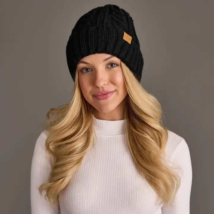 Cable Knit Design Beanie - Black