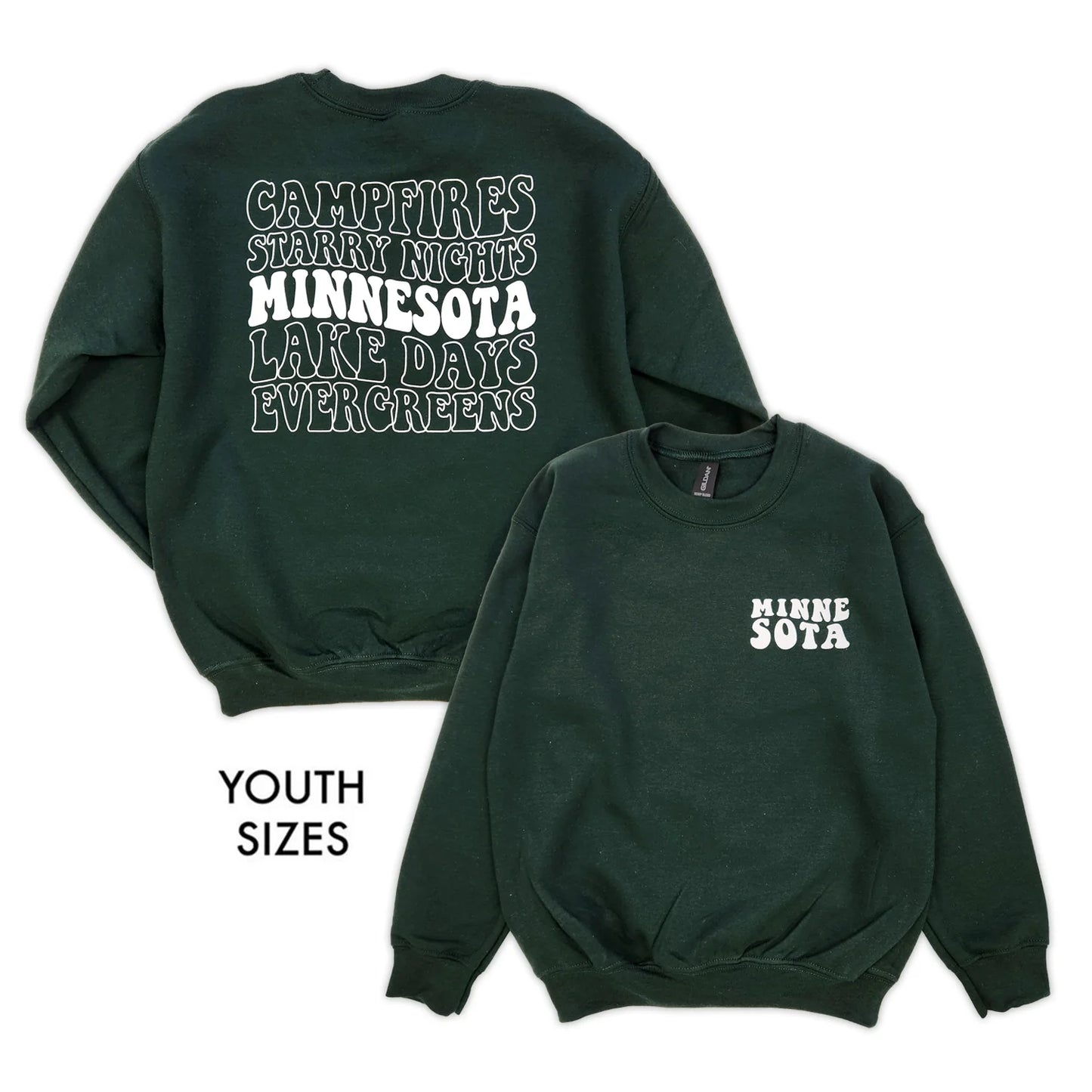 Youth MN Campfire Crewneck - Forest