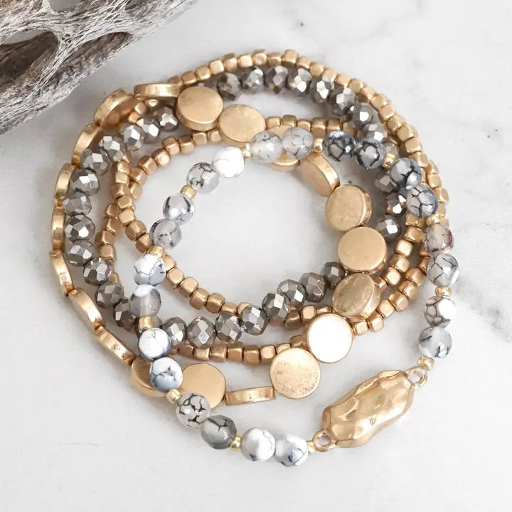 Boho Bracelet Stack - Gray/Black