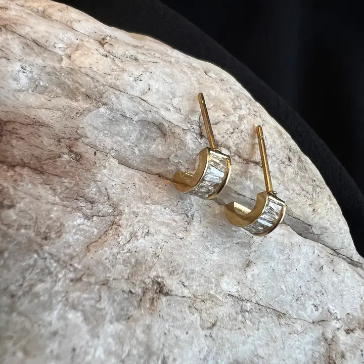 Crystal Stainless Steel Hoop Earrings