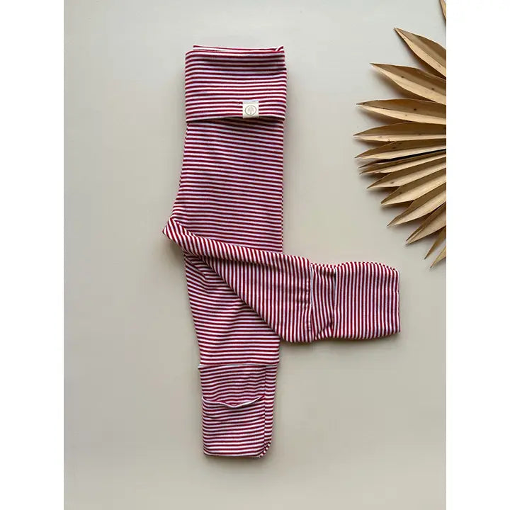 Fold Over Bamboo Baby Leggings - Red Stripe