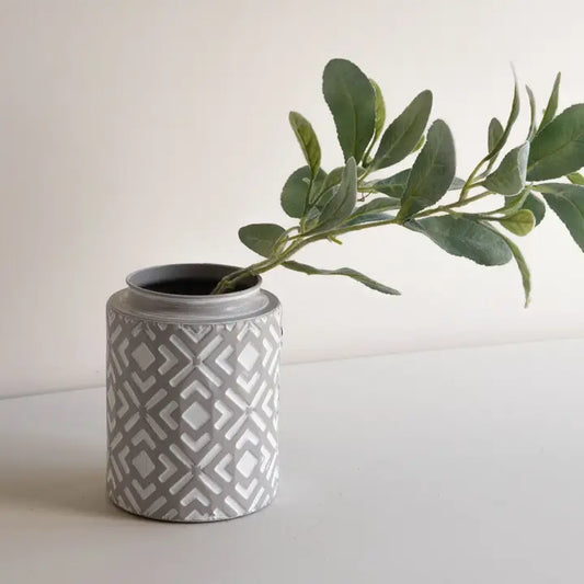 Metal Printed Vase - Grey/White