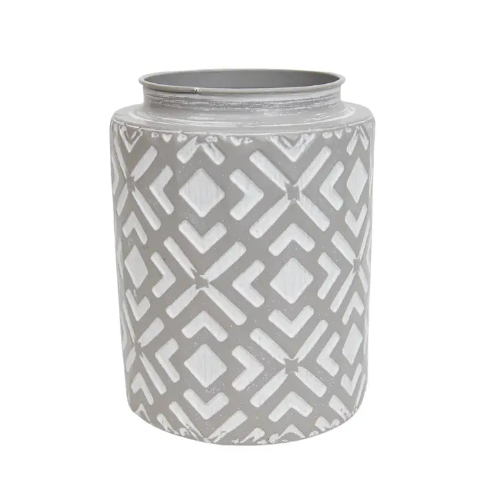 Metal Printed Vase - Grey/White
