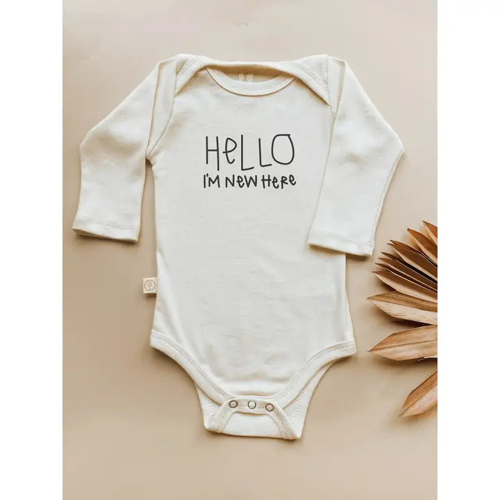 Hello I'm New Here Long Sleeve Organic Onesie - 0-3 mo