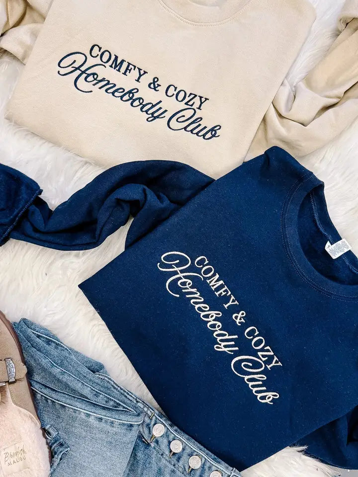 Homebody Club Embroidered Crewneck - Navy