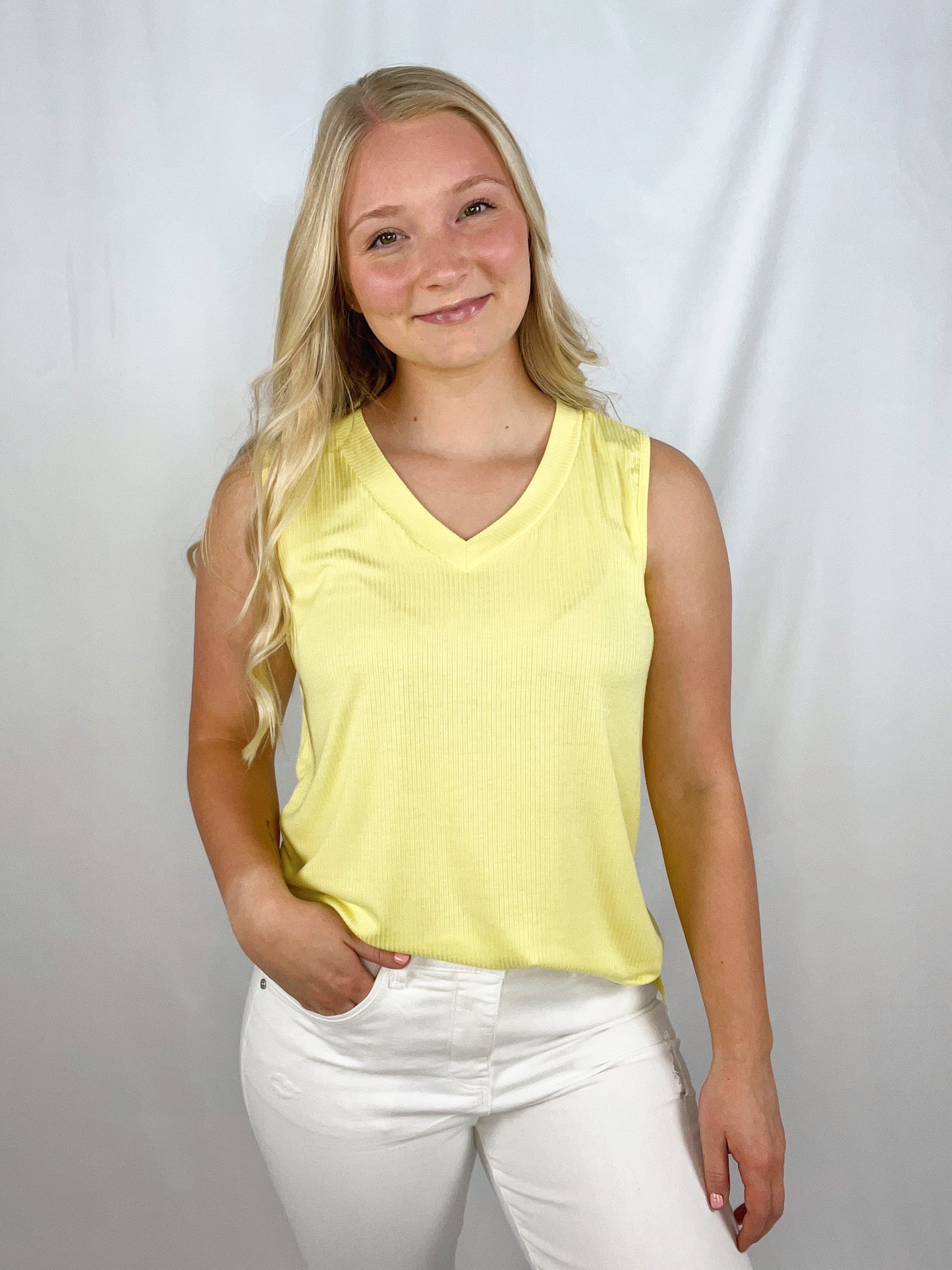 Ribbed V-Neck Tank - Yellow