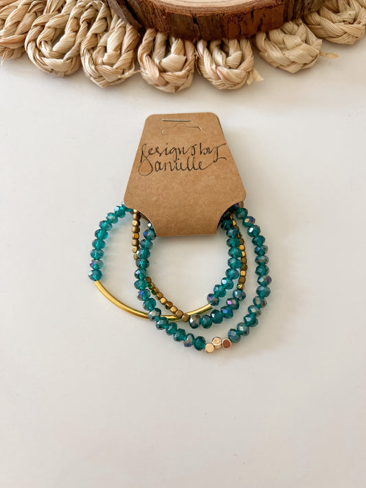 Mermaid Bracelet Stack - Teal/Gold