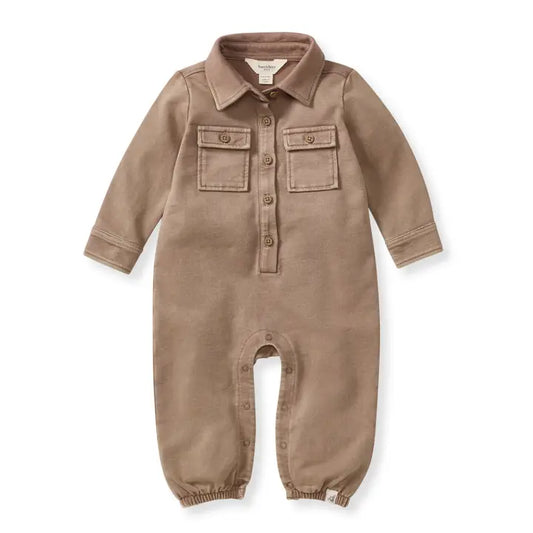 Acid Wash Baby Jumpsuit - Mocha
