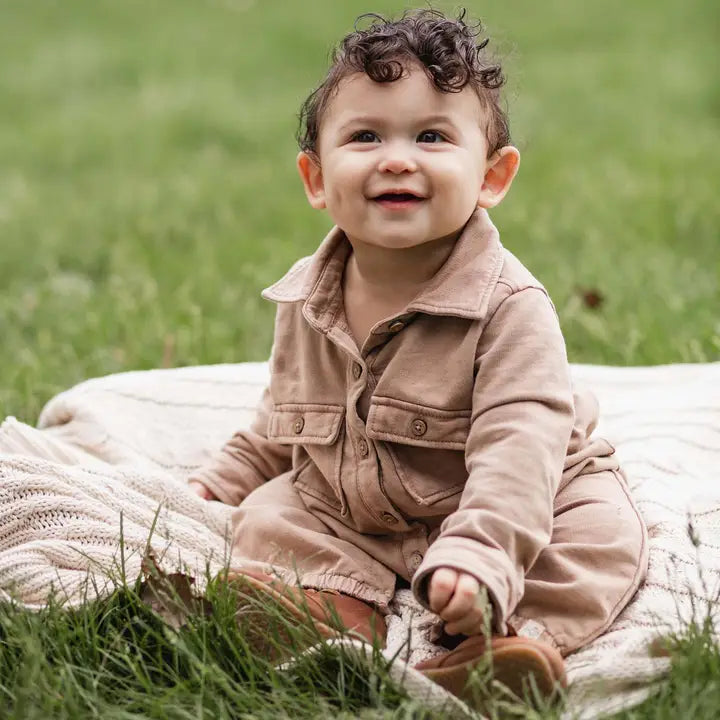 Acid Wash Baby Jumpsuit - Mocha