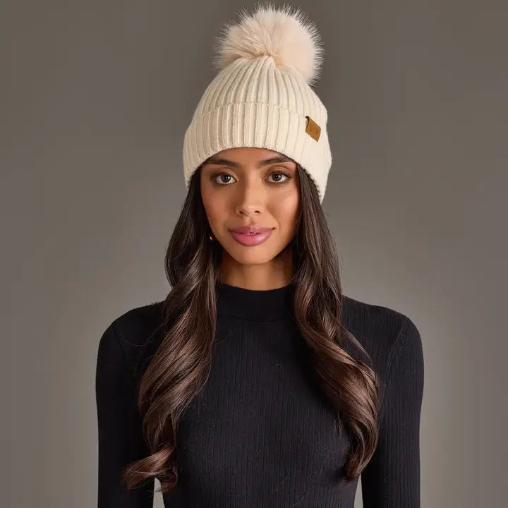 Knit Pom Beanie - Cream
