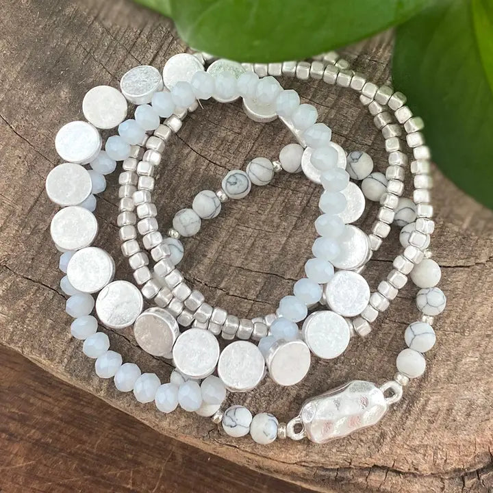 Boho Bracelet Stack - Marble/Silver