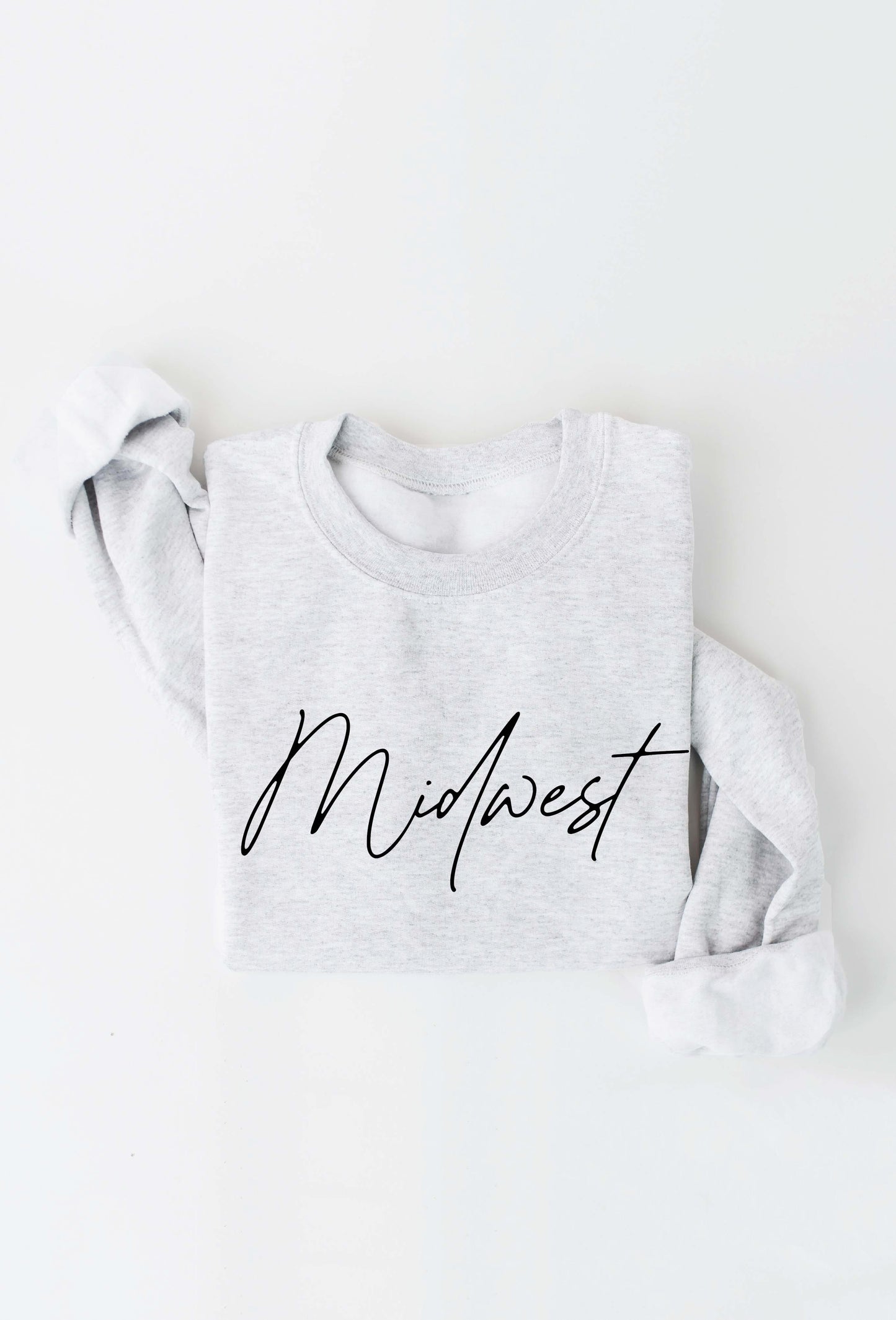 Cursive Midwest Graphic Crewneck - White Heather