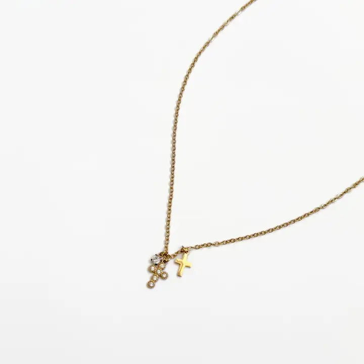 Mini Double Cross Necklace - WATERPROOF (2 colors)