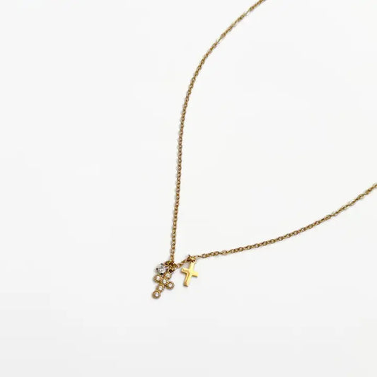 Mini Double Cross Necklace - WATERPROOF (2 colors)