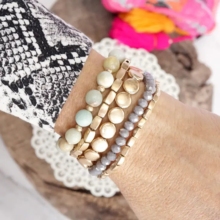 Boho Bracelet Stack - Mint/Grey