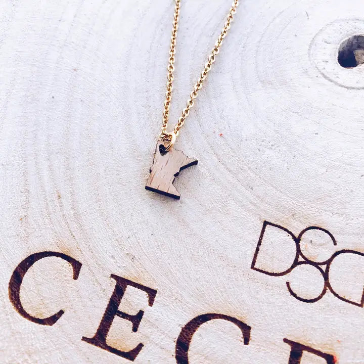 Wood Minnesota Necklace - Gold