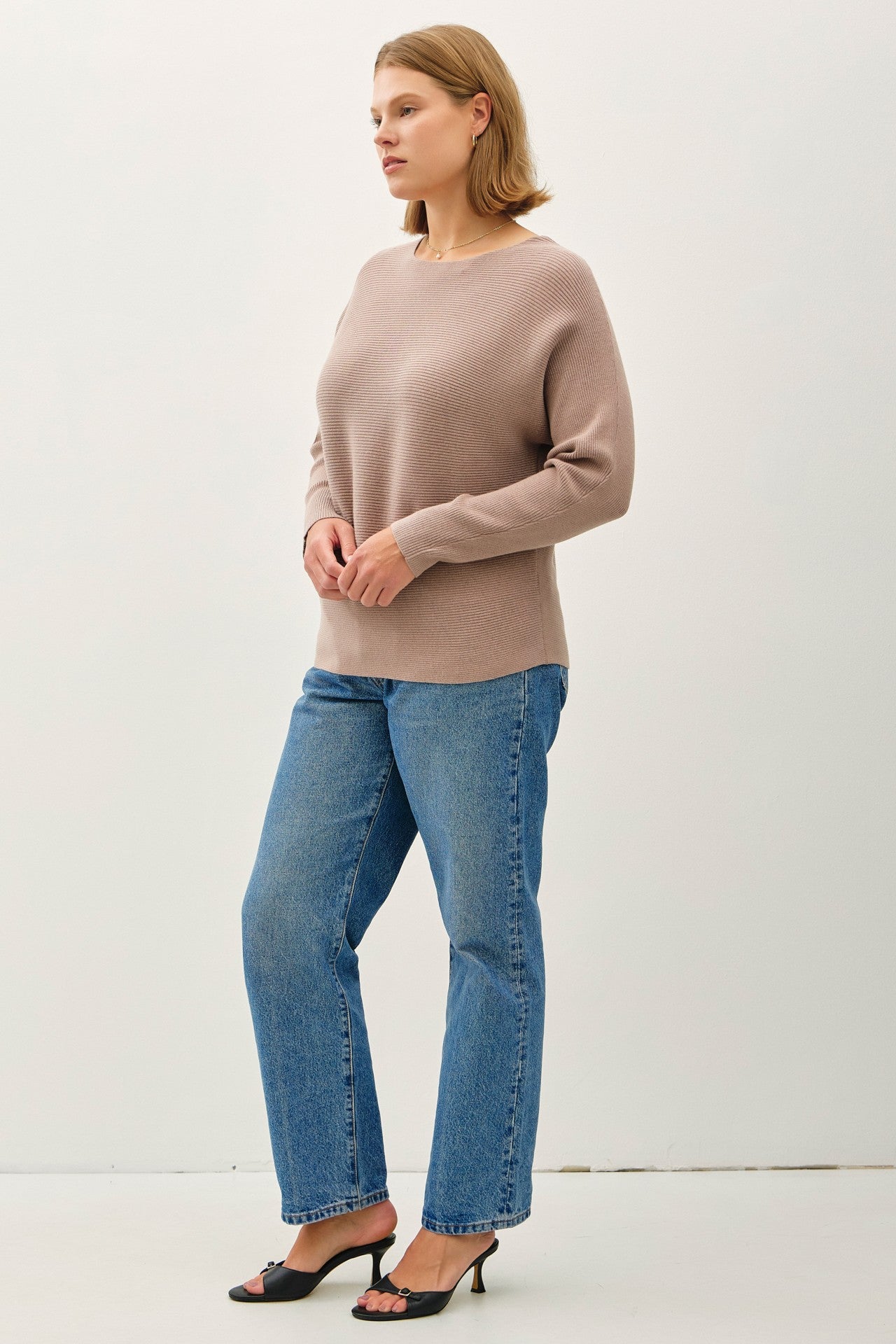 PLUS Boat Neck Dolman Sweater - Mocha